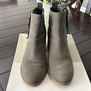 bp Olive Gray Suede Ankle Boots with Braided Side